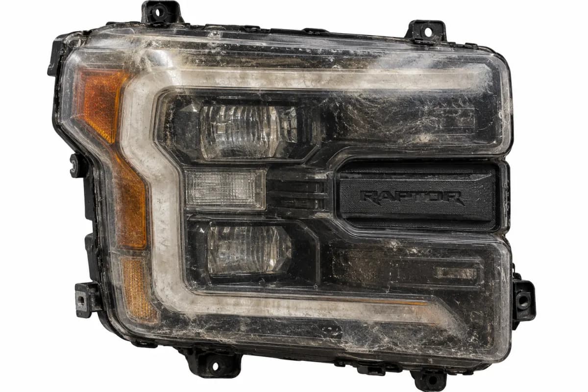 Headlight before restoration — oxidised and hazed
